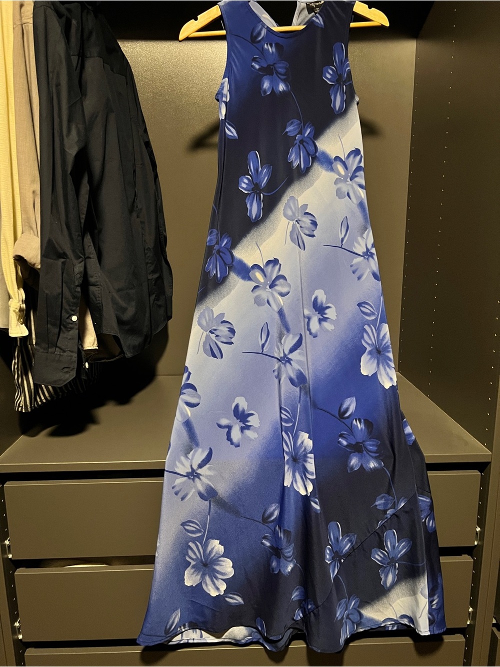Royal and Navy Blue Floral Satin Dress